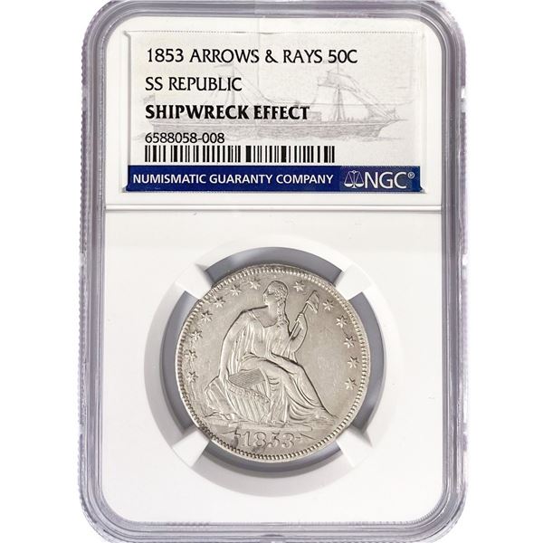 1853 Seated Lib. 50C NGC Shipwreck SS Rep Bx Set