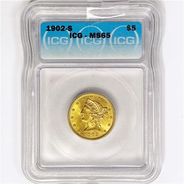 1902-S $5 Gold Half Eagle ICG MS65