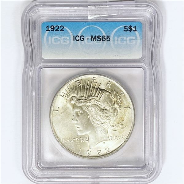 1922 Silver Peace Dollar ICG MS65