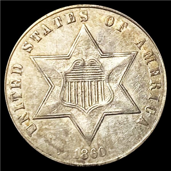 1860 Silver Three Cent CLOSELY UNCIRCULATED