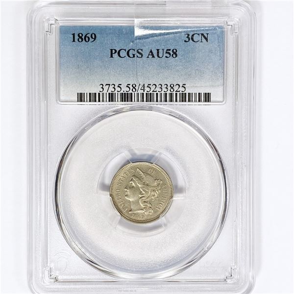 1869 Nickel Three Cent PCGS AU58