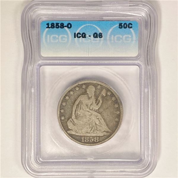 1858-O Seated Liberty Half Dollar ICG G6