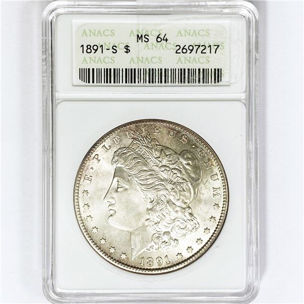 1891-S Morgan Silver Dollar ANACS MS64