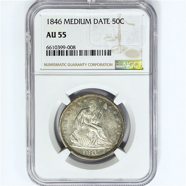 1846 Seated Liberty Half Dollar NGC AU55 Med. Dt.