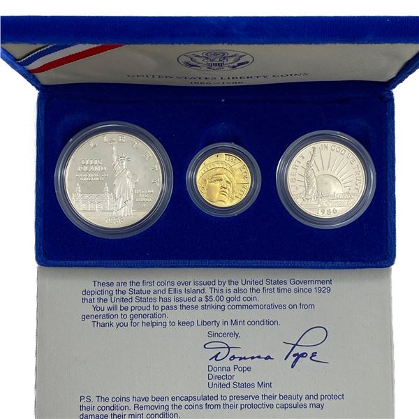 1986 US Liberty .24ozt Gold & Silver Set (3
