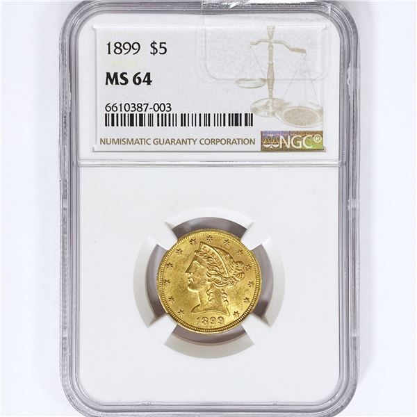 1899 $5 Gold Half Eagle NGC MS64