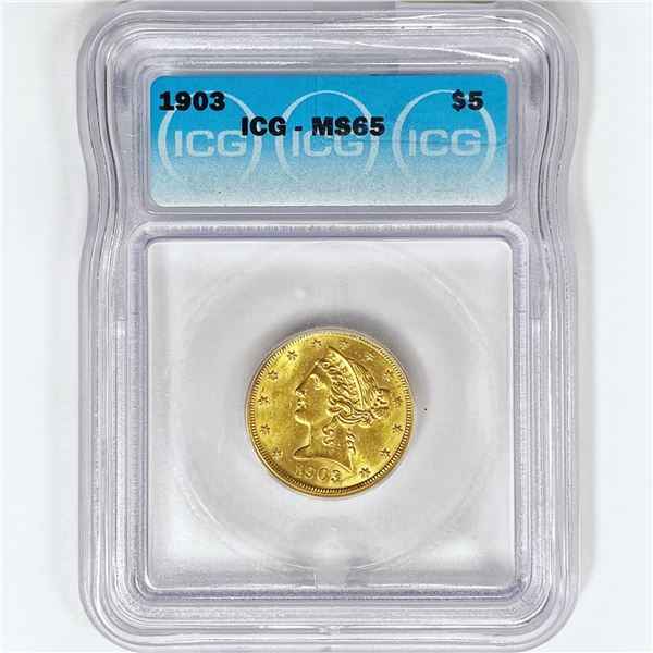 1903 $5 Gold Half Eagle ICG MS65