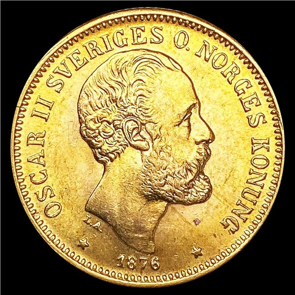 1876 Sweden .2593oz Gold 20 Kronor CHOICE BU