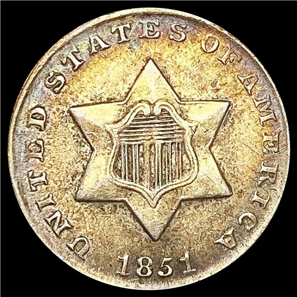 1851 Silver Three Cent NEARLY UNCIRCULATED