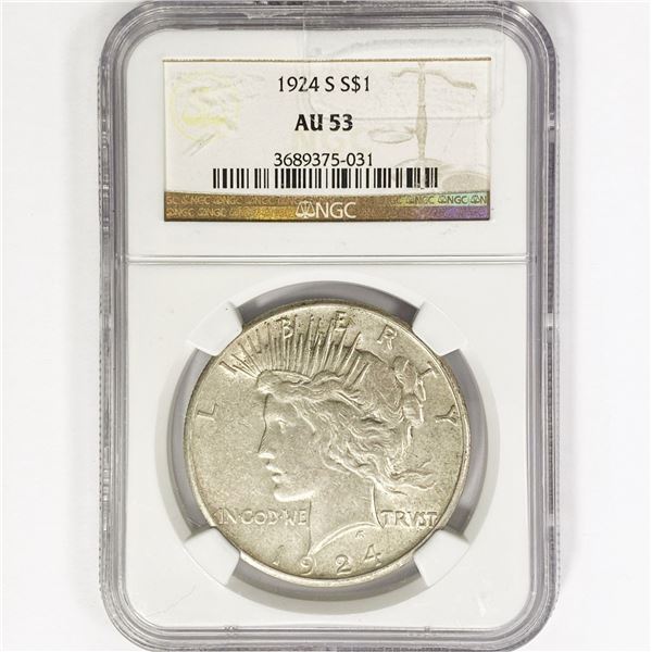 1924-S Silver Peace Dollar NGC AU53