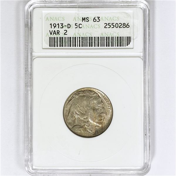 1913-D Buffalo Nickel ANACS MS63 VAR 2