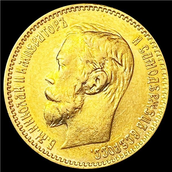 1902 Russia .1245oz Gold 5 Roubles UNCIRCULATED