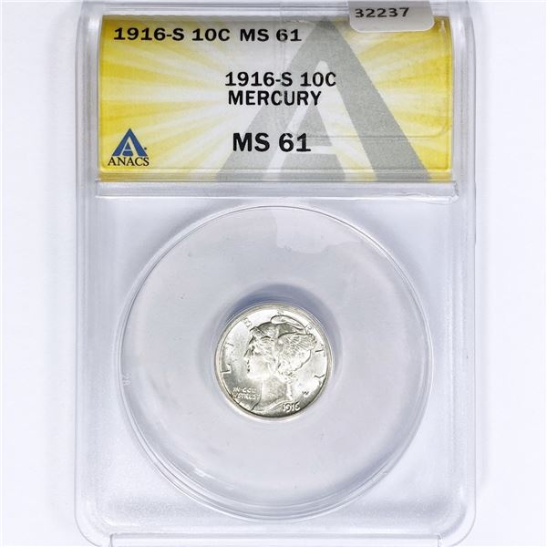 1916-S Mercury Silver Dime ANACS MS61