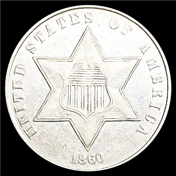1860 Silver Three Cent CLOSELY UNCIRCULATED