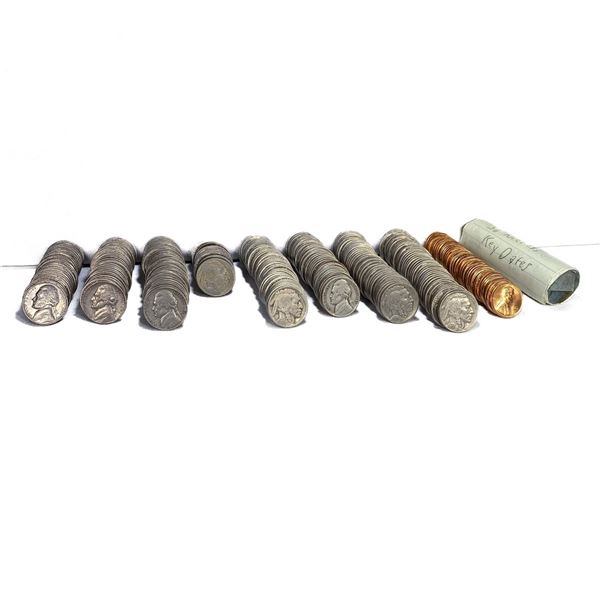 1927-1969 Varied US 5C & 1C Rolls (332 Coins)