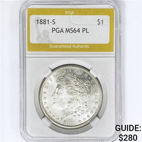 1881-S Morgan Silver Dollar PGA MS64 PL