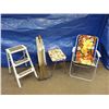 Image 1 : Stacking stool and folding two step ladder, TV trays, lawn chair