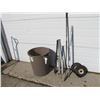 Image 1 : Lot with garbage can , baseball bats, hockey stick and small wheels