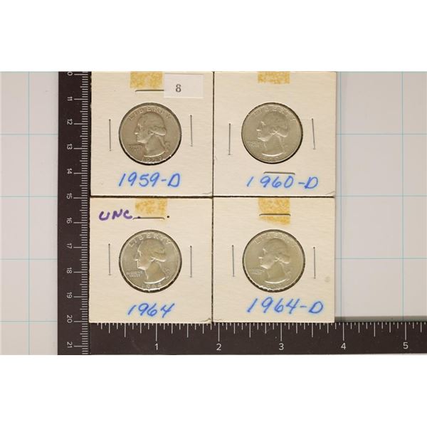 1959-D, 1960-D, 1964 (UNC) & 1964-D WASHINGTON