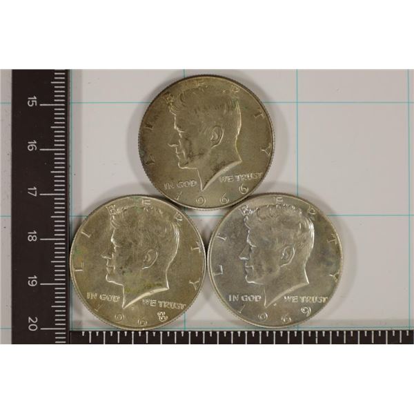 1966, 1968-D & 1969-D 40% SILVER JFK HALVES