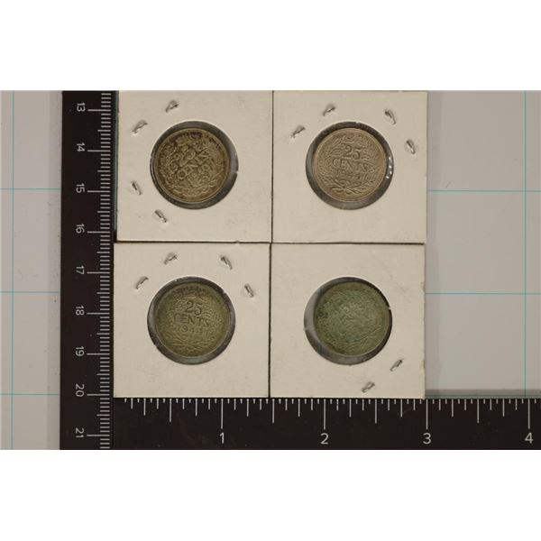 1940, 44 & 2-1944-P NETHERLANDS SILVER 25 CENTS