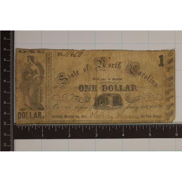 1866 STATE OF NORTH CAROLINA $1 OBSOLETE BILL