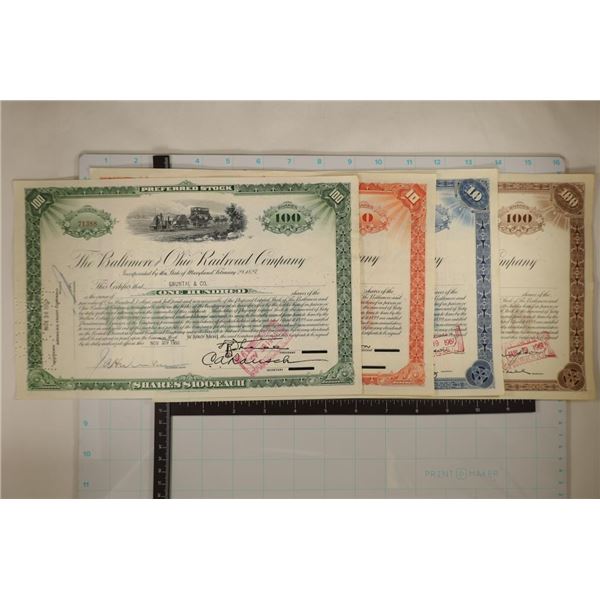 4 ASSORTED VINTAGE RAILROAD STOCK CERTIFICATES