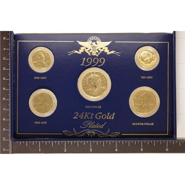 24KT GOLD PLATED 1999 FIVE COIN SET INCLUDES: