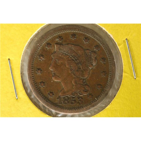 1853 US BRAIDED HAIR LARGE CENT (VERY FINE) WATCH