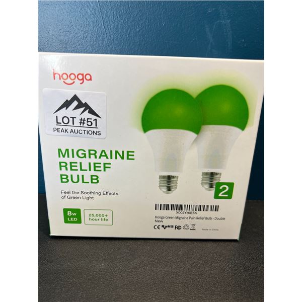 Lot of 1 2-Pack Migraine Relief Bulb - Green Light Therapy