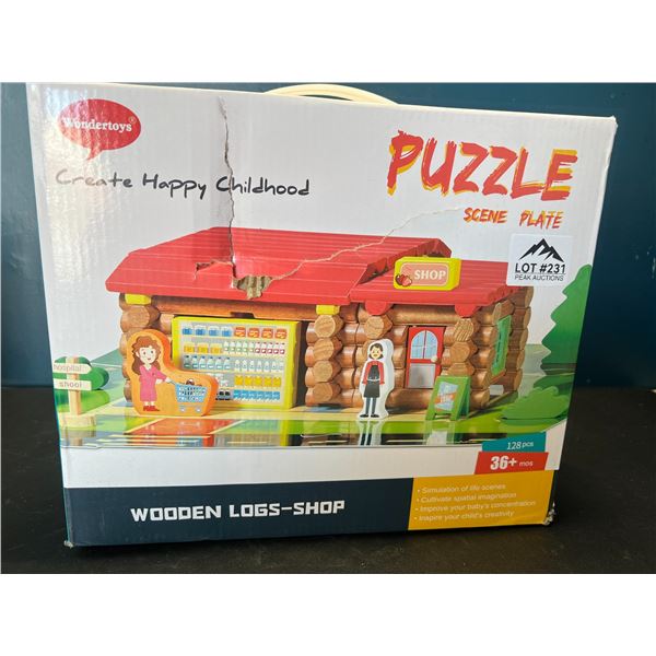 Lot of 1 Wondertoys Wooden Log House Play Toy Set for Kids - 128pcs