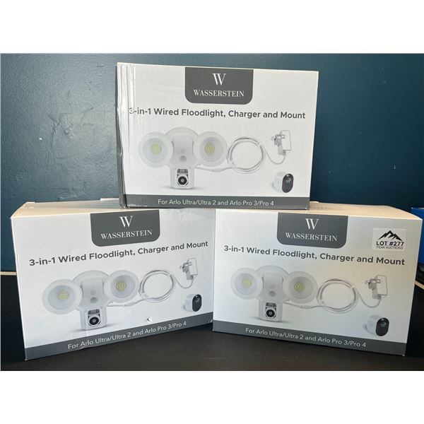 Lot of 3 Wasserstein Wired Floodlights/Chargers/Mounts