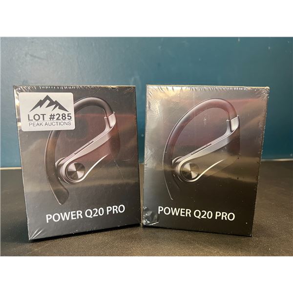 Lot of 2 Power Q20 Pro High-Performance Sport Wireless Earbuds w/ Charging Case