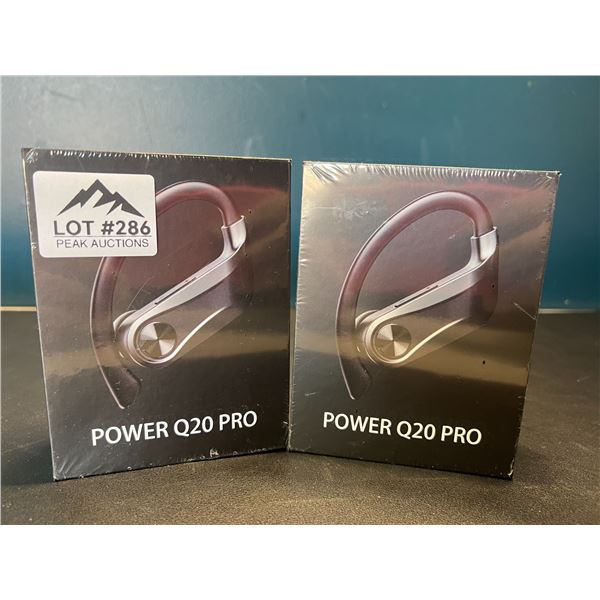 Lot of 2 Power Q20 Pro High-Performance Sport Wireless Earbuds w/ Charging Case