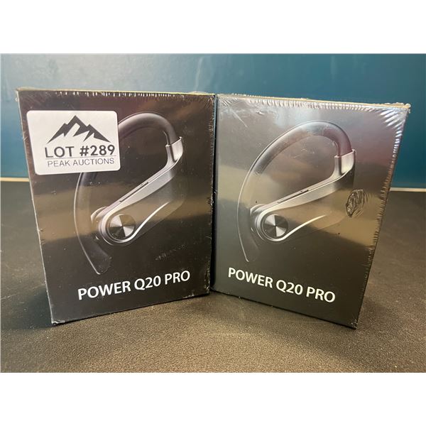 Lot of 2 Power Q20 Pro High-Performance Sport Wireless Earbuds w/ Charging Case