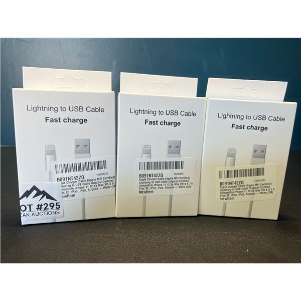 Lot of 3 Lightning to USB Charging Cables - 2M Length