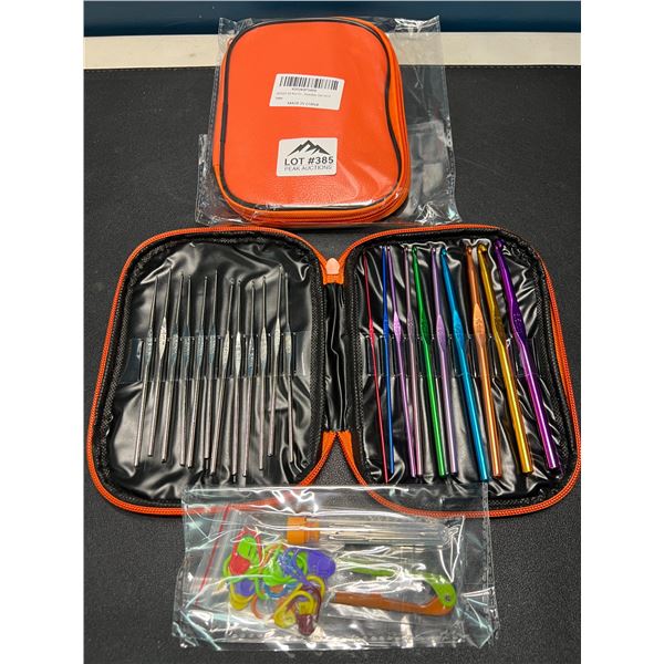 Lot of 2 Crochet Hook Sets w/ Stitch Markers, Needles, & Case