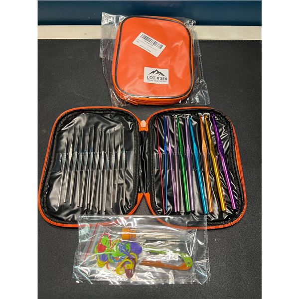 Lot of 2 Crochet Hook Sets w/ Stitch Markers, Needles, & Case