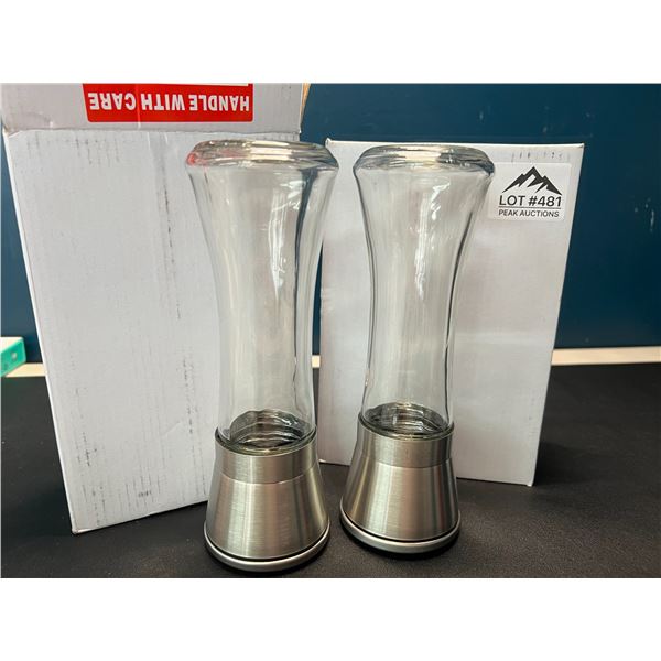Lot of 2 Sets of Glass Salt and Pepper Grinders