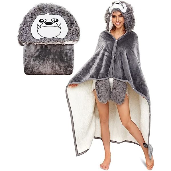 Lot of 1 Three-Poodle Super Soft Wearable Blanket for Adults - Bulldog Design