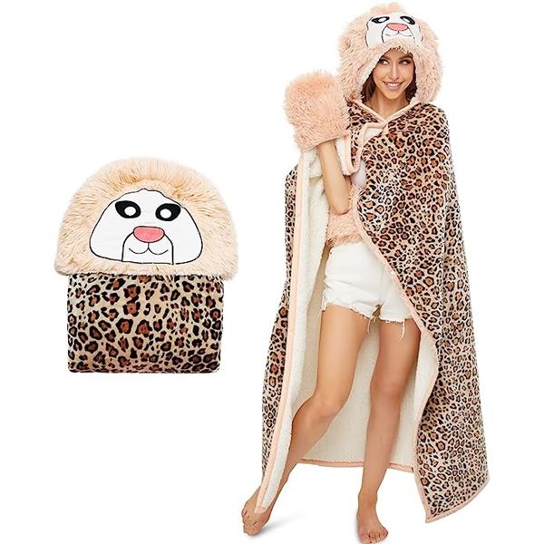 Lot of 1 Three-Poodle Super Soft Wearable Blanket for Adults - Leopard Design