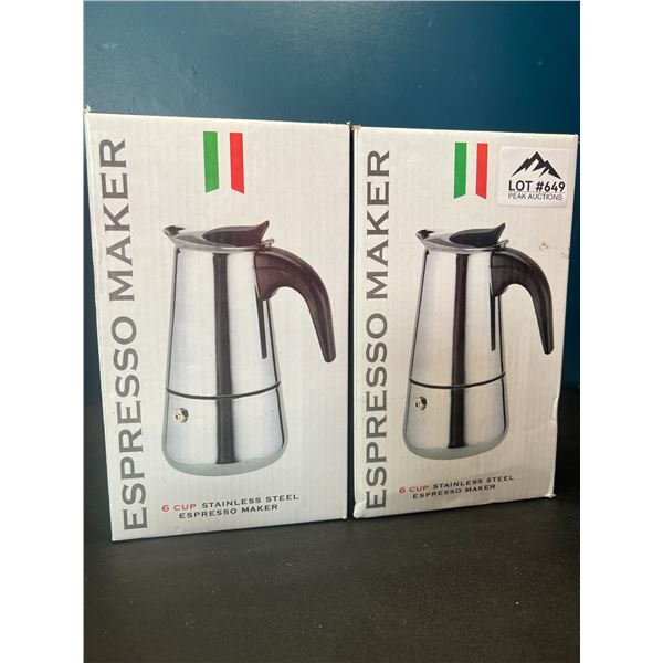 Lot of 2 Espresso Makers - 6-cup Stainless Steel Espresso Makers