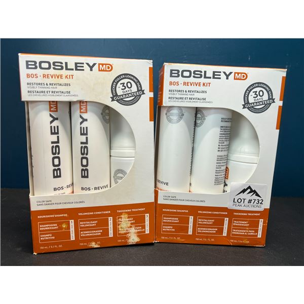 Lot of 2 Bosley MD Bos Revive Kits - Restores/Revitalizes Visibly Thinning Hair - Shampoo & Condit.
