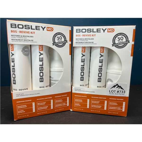 Lot of 2 Bosley MD Bos Revive Kits - Restores/Revitalizes Visibly Thinning Hair - Shampoo & Condit.