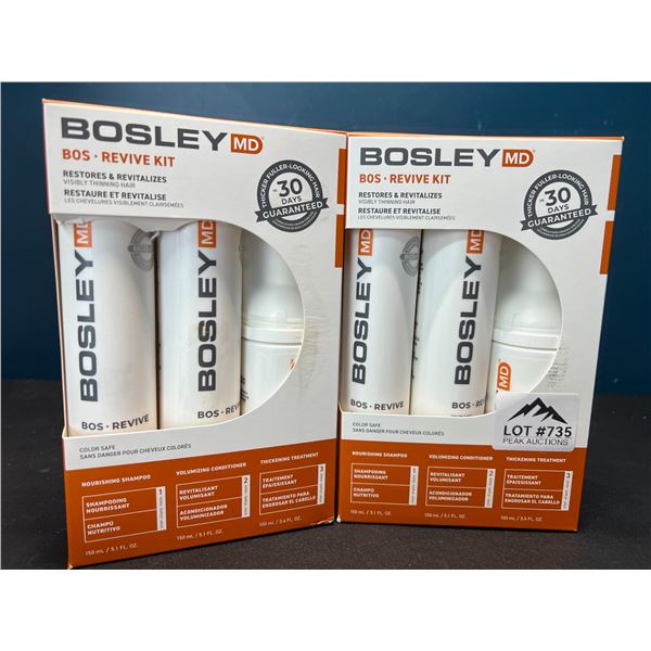Lot of 2 Bosley MD Bos Revive Kits - Restores/Revitalizes Visibly Thinning Hair - Shampoo & Condit.
