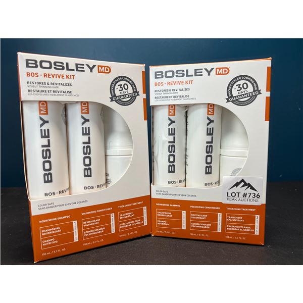 Lot of 2 Bosley MD Bos Revive Kits - Restores/Revitalizes Visibly Thinning Hair - Shampoo & Condit.