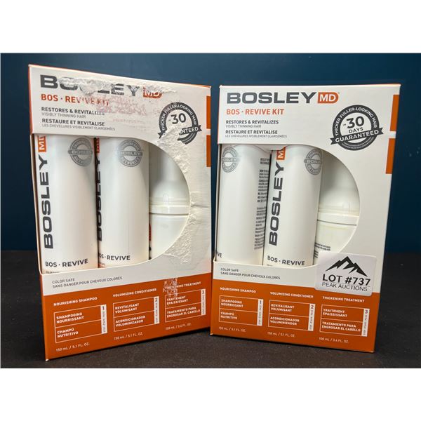 Lot of 2 Bosley MD Bos Revive Kits - Restores/Revitalizes Visibly Thinning Hair - Shampoo & Condit.