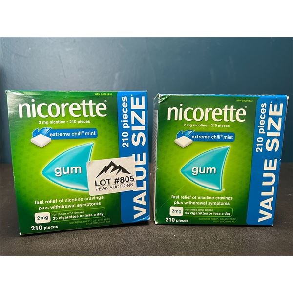 Lot of 2 Boxes of Nicorette Gum; Quit Smoking Aid - Value Size Boxes; 210 PCS per box! Extreme Mint
