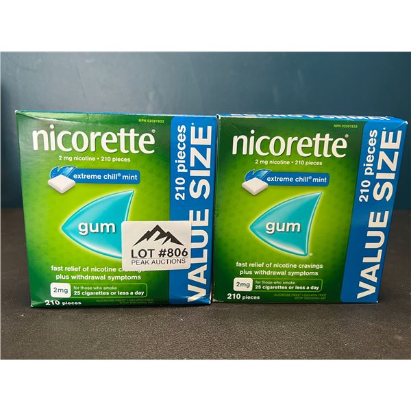 Lot of 2 Boxes of Nicorette Gum; Quit Smoking Aid - Value Size Boxes; 210 PCS per box! Extreme Mint