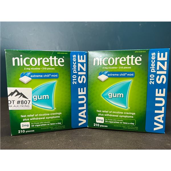 Lot of 2 Boxes of Nicorette Gum; Quit Smoking Aid - Value Size Boxes; 210 PCS per box! Extreme Mint